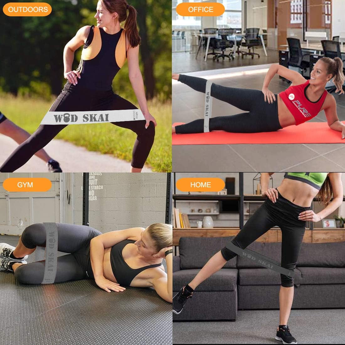 Resistance Bands for Legs, Fabric Resistance Bands, Set of 6 Non Slip Resistance Bands, Booty Sports Bands for Exercise Squat, Glute, Hip, Thigh Workout