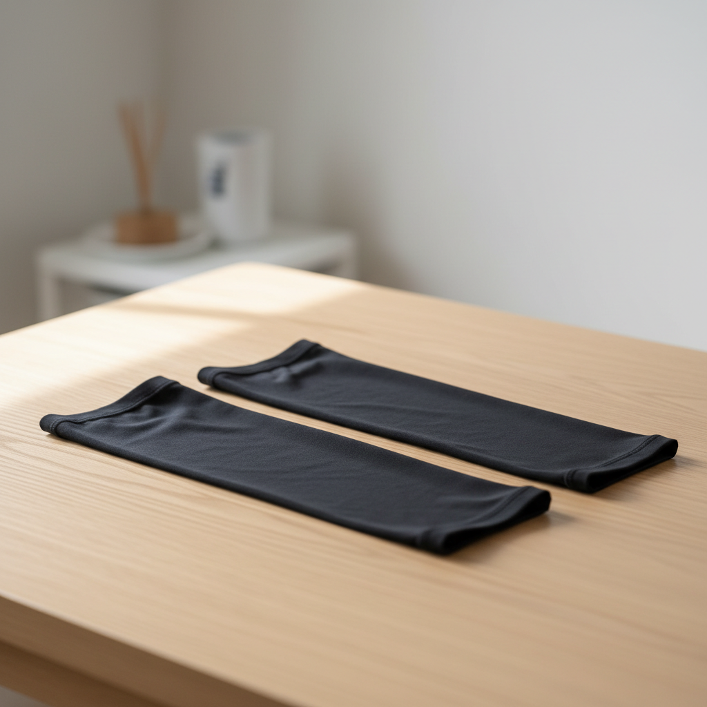Black arm sleeves flat lay