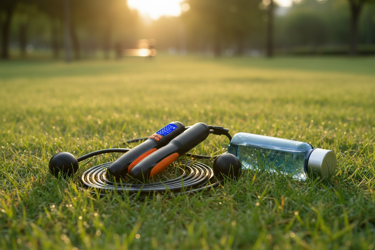 Black-orange rope on grass sunset