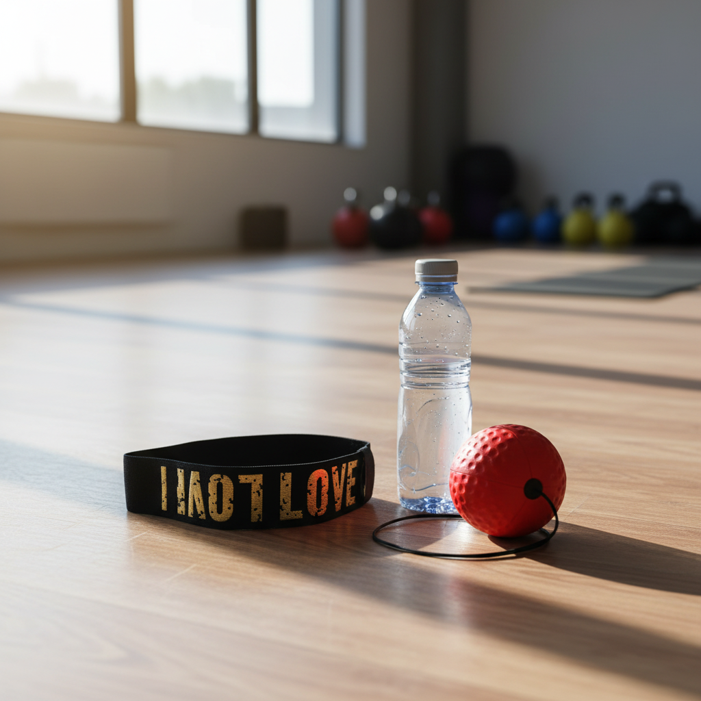 On gym floor with water bottle
